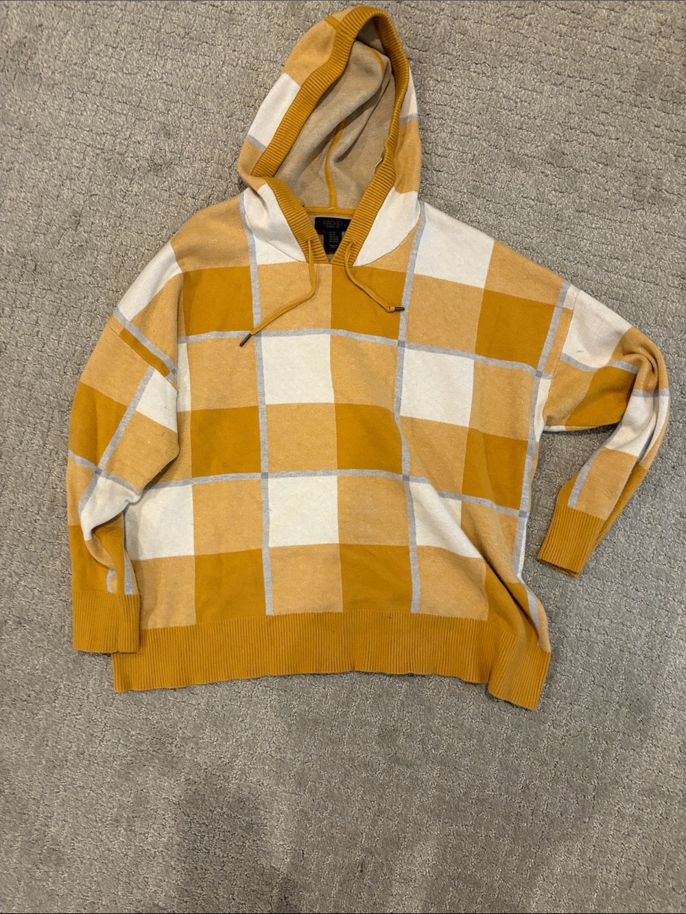 Rachel Roy women’s  Mustard and Cream Check Hooded Sweater